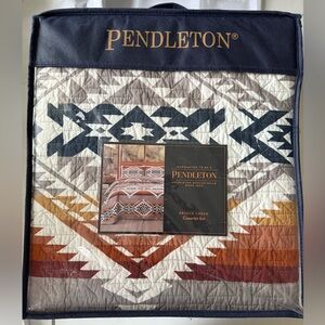 PENDLETON Aztec 100% cotton twin coverlet and sham set BRAND NEW quilted blanket